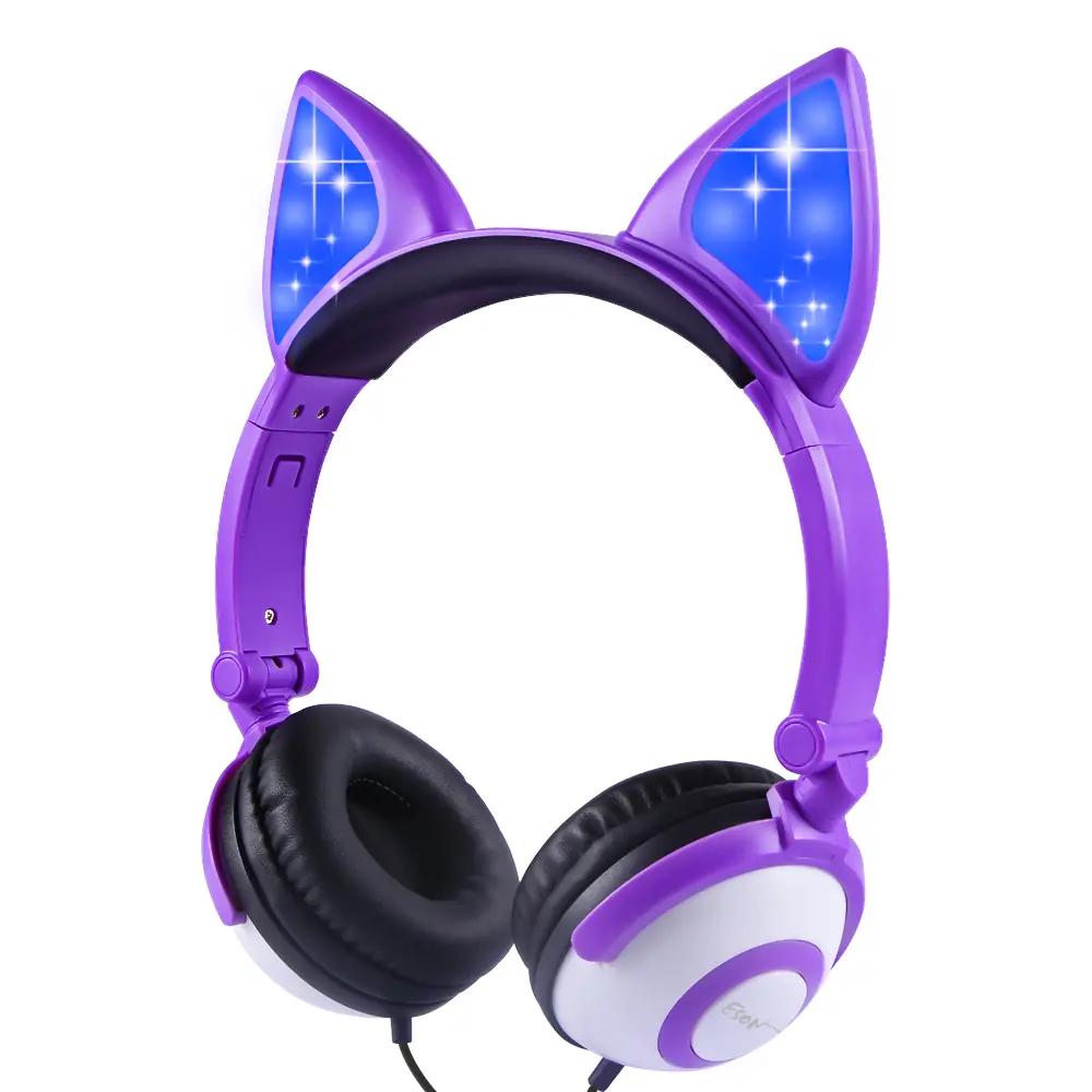 LED Flaşlı Kedi Kulaklı Kulaklık Mor